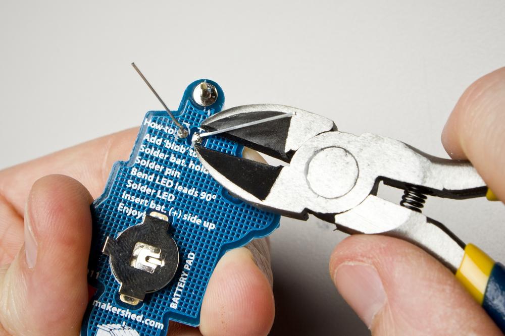 Trimming leads on the Learn to Solder Skill Badge