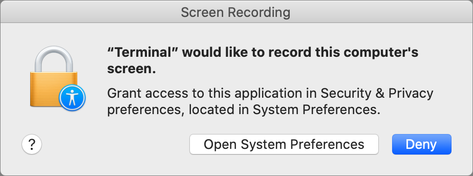 Figure 13: The first time any given app tries to record what’s on your screen, you’ll see an alert like this.