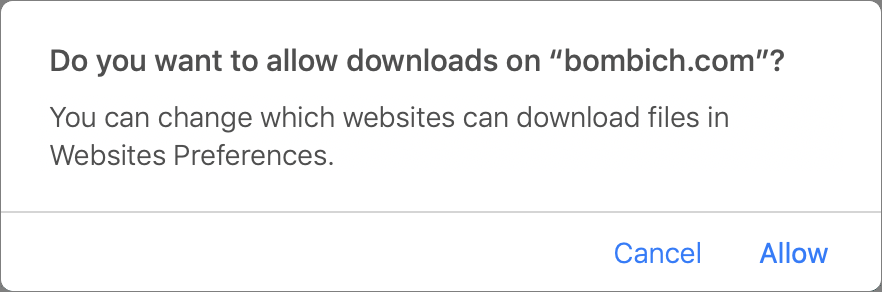 Figure 14: Safari 13 asks for download permission for each site.