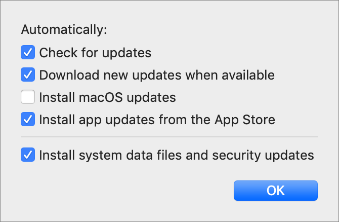 Figure 24: Select which types of automatic updates you want in this dialog.