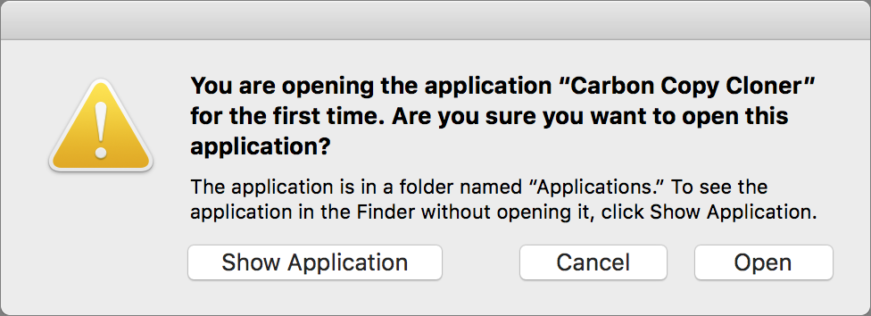 Figure 27: The first time you launch an application indirectly, Catalina asks you to confirm that you really do want to open it.