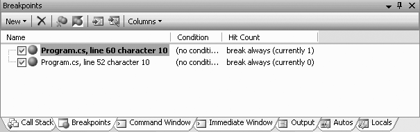 Breakpoints window