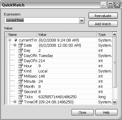 QuickWatch window