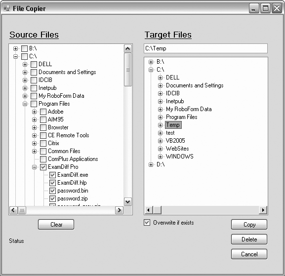 The FileCopier user interface