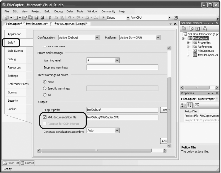 Setting the XML documentation path