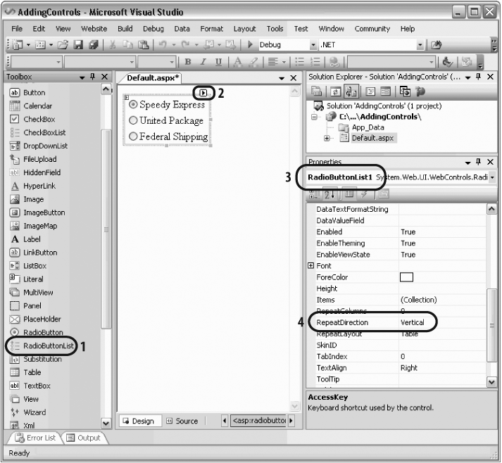 Switching between design and source tabs after adding a radio group