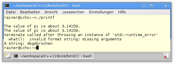 C++11-Fehlermeldung bei falscher Verwendung von C++11-printf