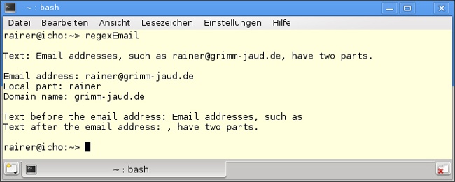 Eine E-Mail-Adresse, aus Text mit regulären Ausdrücken extrahiert