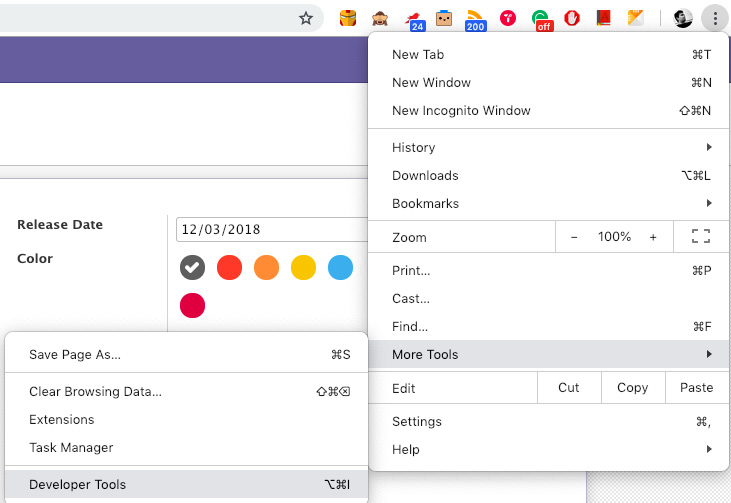 Figure 15.5 – Opening Developer Tools in Chrome
