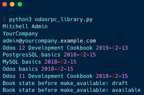 Figure 20.11 – Output of the odoorpc library program
