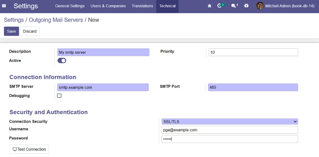 Figure 23.3 – Configuring the outgoing email server
