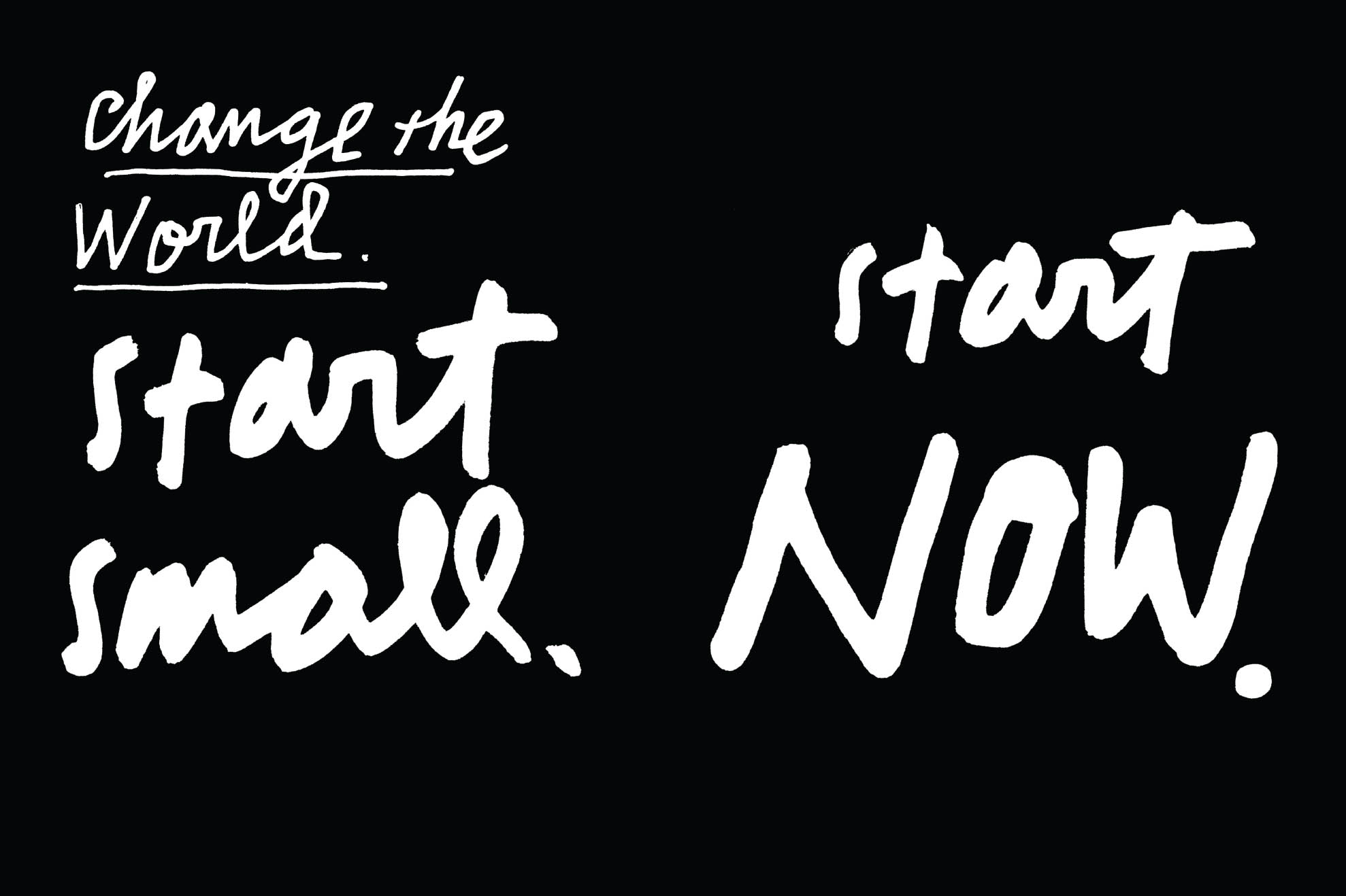 Change the world start small, start NOW.