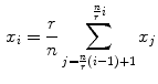 $$\begin{aligned} x_i = \frac{r}{n} \sum _{j=\frac{n}{r}(i-1)+1}^{\frac{n}{r}i} x_j \end{aligned}$$