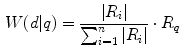 $$\begin{aligned} W(d|q) = \frac{| R_{i} |}{\sum _{i=1}^{n} | R_{i} |} \cdot R_{q} \end{aligned}$$