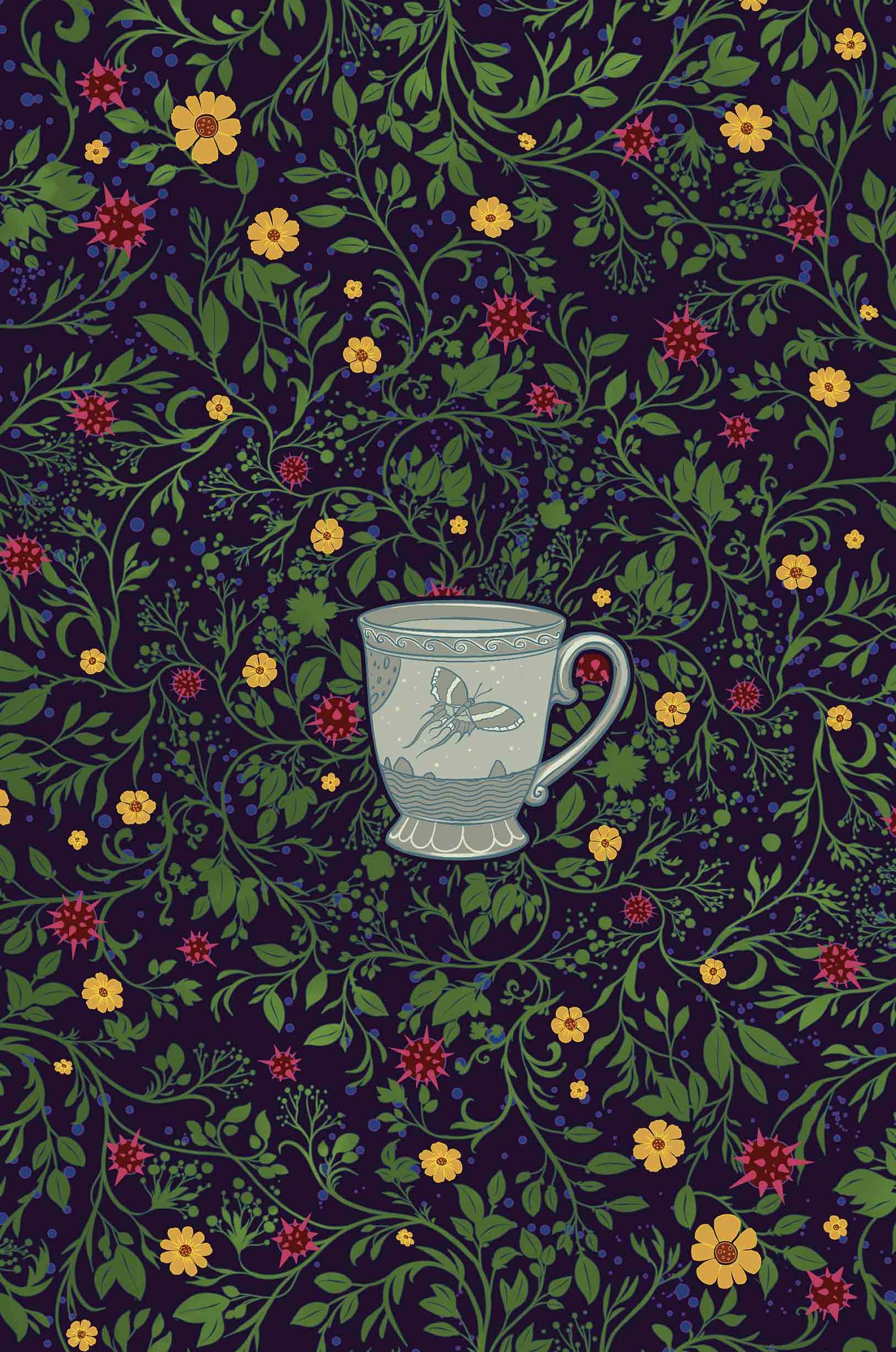 A teacup with a butterfly on it