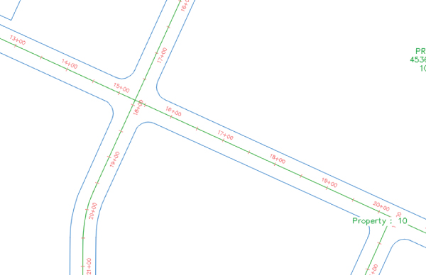 Drawing of the road right-of-way (ROW) on the side of the alignment with corresponding labels.