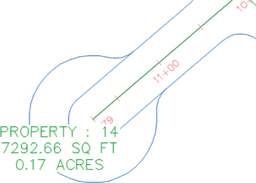 Drawing of the parcel with one end forming into a circular turnaround, labeled Property:  14, 7292.66 sq.ft., and  0.17 acres.