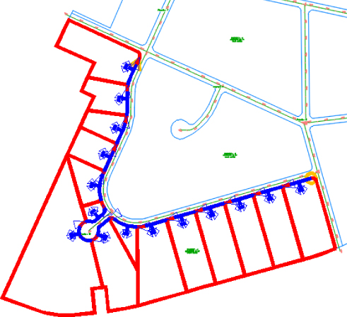 Illustration of the parcel layout (preview) along the road right-of-way with 2 cul-de-sacs.