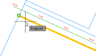 Illustration of the parcel segment with the mouse pointer near the end point highlighted by the marker.