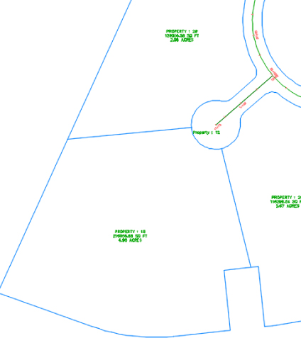 Illustration of the curve road having a cul-de-sac with a line connecting to another line on the far left, forming into a new parcel segment.