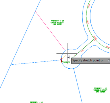 Illustration of the cul-de-sac with a dashed line (southwest  direction), a pointer near the edge, and with another line (northwest direction) forming into a triangle.