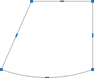 Illustration of 4 line segments with one line in a curve manner and with 4 grips overlying the intersections.