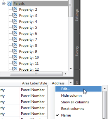 Snippet image of the right-click menu of Area Label Style column header with a cursor pointing the Edit command.