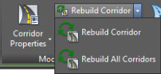 Cropped image the Modify Corridor panel presenting two options: Rebuild Corridor and Rebuild All Corridors.