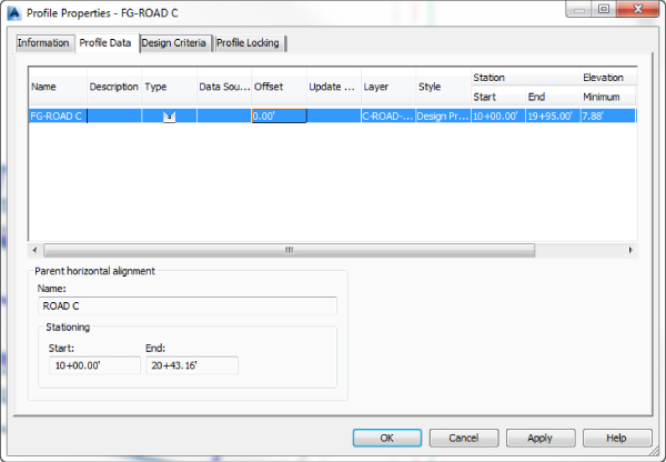 Screenshot of Profile Properties dialog box presenting Profile Data tab.