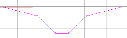 The completed drainage channel corridor viewed in the Section Editor depicted by a trapezoidal cross section with lines extending diagonally upward from the ends of its lines.