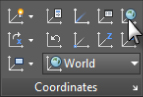 Screen capture of the Coordinates panel displaying different icons. The UCS icon in the upper most right (World) is selected.