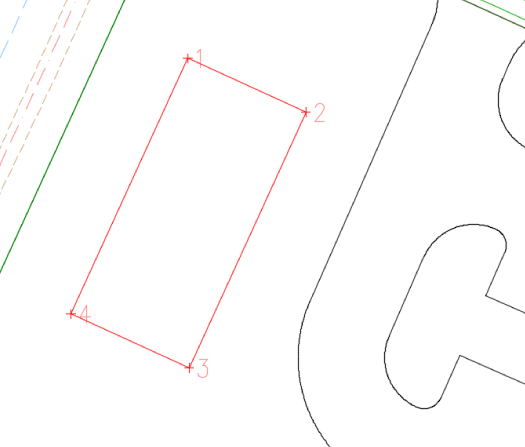 Illustration of a grade between points. A rectangle in the middle of the surface is displayed with points on its edges numbered 1–4.