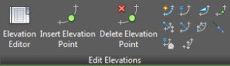 Screenshot of Edit Elevations panel presenting command icons for Elevation Editor, Insert Elevation Point, and Delete Elevation Point, among others.