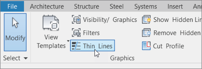 Clicking the Thin Lines icon lets you operate on the finer items in a model.