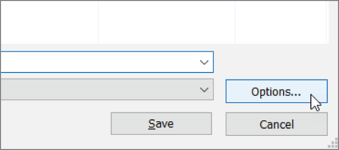 The Options button in the Save As dialog lets you choose how the file is saved.