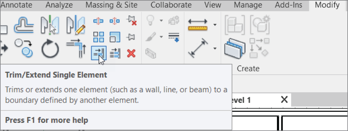 Click the Trim/Extend Single Element button on the Modify tab.