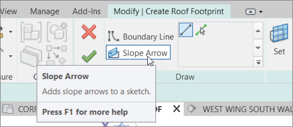 Clicking the Slope Arrow button on the Draw panel