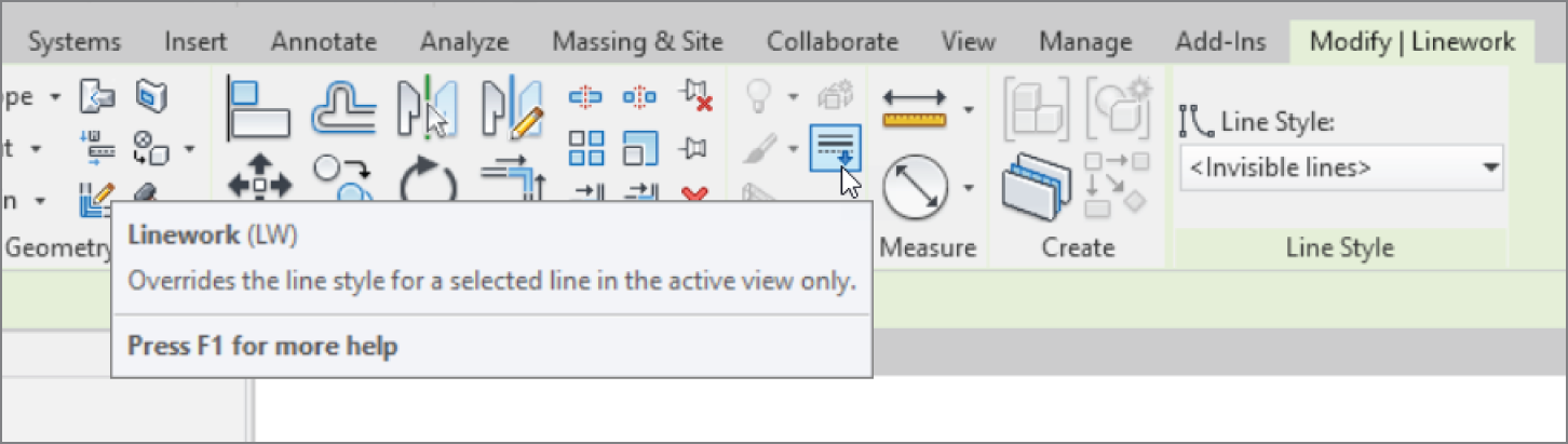 We can override the display of the lines in the model with the Linework tool.