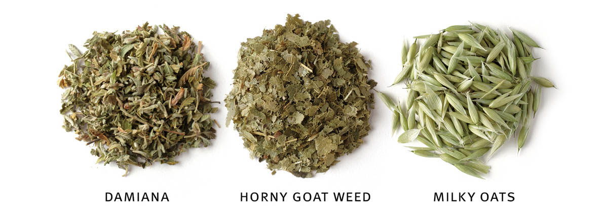 muira puama; eleuthero; maca; damiana; horny goat weed; milky oats