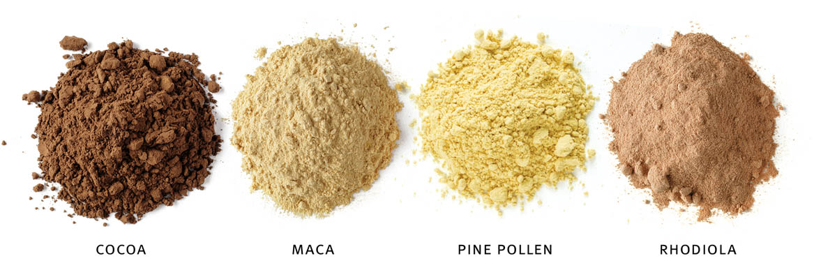 cocoa; maca; pine pollen; rhodiola