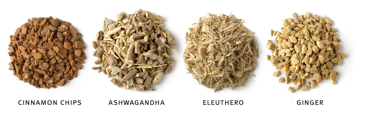 cinnamon chips; aswagandha; eleuthero; ginger