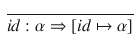 $$\begin{aligned} \frac{}{id:\alpha \Rightarrow [id\mapsto \alpha ]} \end{aligned}$$