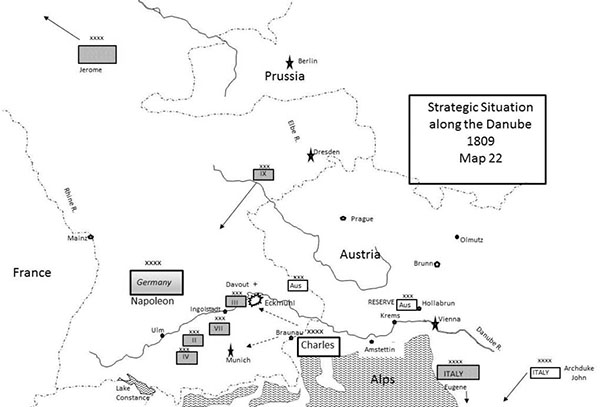 Map 22 Strategic situation along the Danube 1809