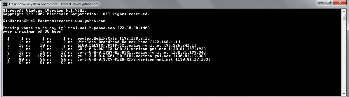 Screenshot of what appears after you type tracert.