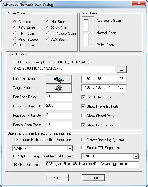 Screenshot of the NSAudit Network Scanner.