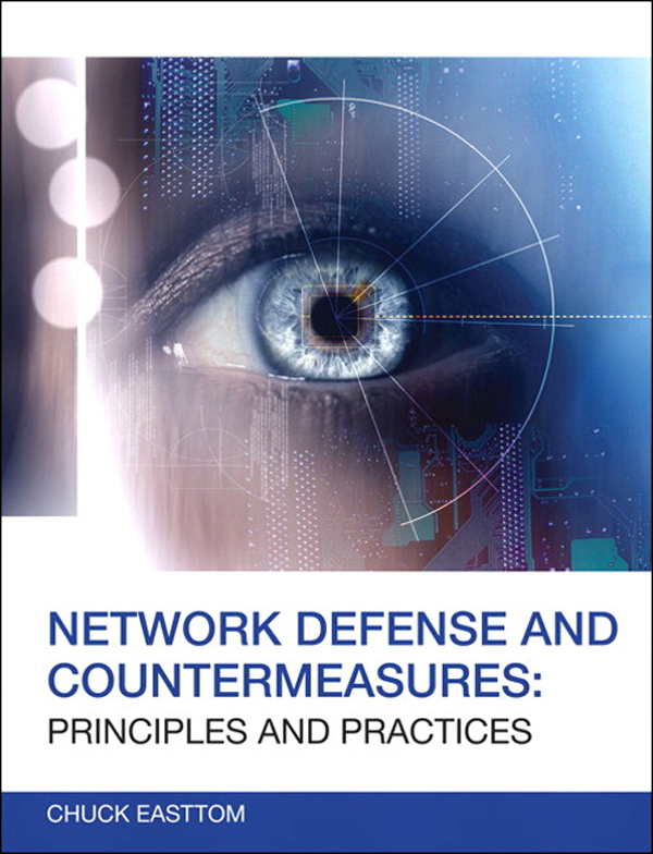 Cover Image for Network Defense and Countermeasures: Principles and Practice. Photo is a close-up of a human eye.