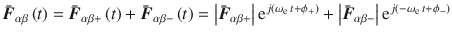 $$ \bar{\varvec{F}}_{\alpha \beta } \left( t \right) = \bar{\varvec{F}}_{\alpha \beta + } \left( t \right) + \bar{\varvec{F}}_{\alpha \beta - } \left( t \right) = \left| {\bar{\varvec{F}}_{\alpha \beta + } } \right|{\text{e}}^{{j\left( {\omega_{\text{e}} \,t + \phi_{ + } } \right)}} + \left| {\bar{\varvec{F}}_{\alpha \beta - } } \right|{\text{e}}^{{j\left( { - \omega_{\text{e}} \,t + \phi_{ - } } \right)}} $$