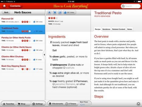 The content-centric How to Cook Everything iPad app feels more like a recipe book than like a place