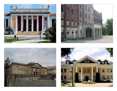 Buildings use different techniques to let users know where their entrances are (images: https://www.flickr.com/photos/rogersg/13405084064, https://www.flickr.com/photos/ell-r-brown/10465420416, https://www.flickr.com/photos/97964364@N00/247860503, https://www.flickr.com/photos/spendadaytouring/3886875333)