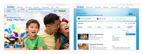 The information architecture used on Disneyland’s website employs the “travel and hospitality” type; the “lands” structure, which so dominates the parks, plays a minor supporting role in the site